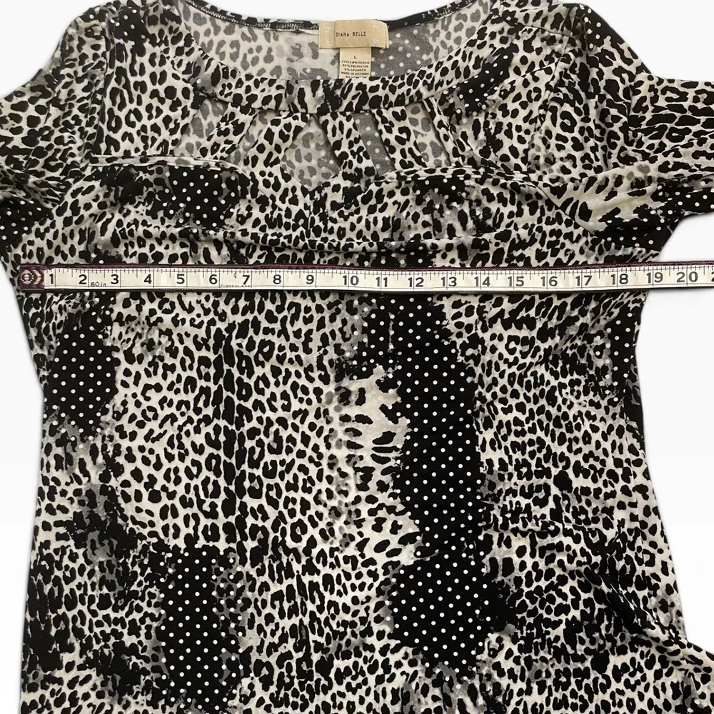 Diana Belle Mixed Print Top Women Large Black White Leopard Polka Dot